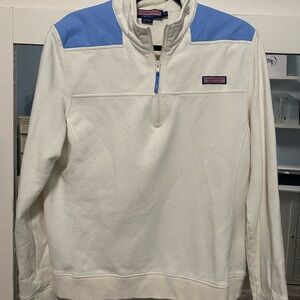 Vineyard Vines White and Light Blue Quarter Zip